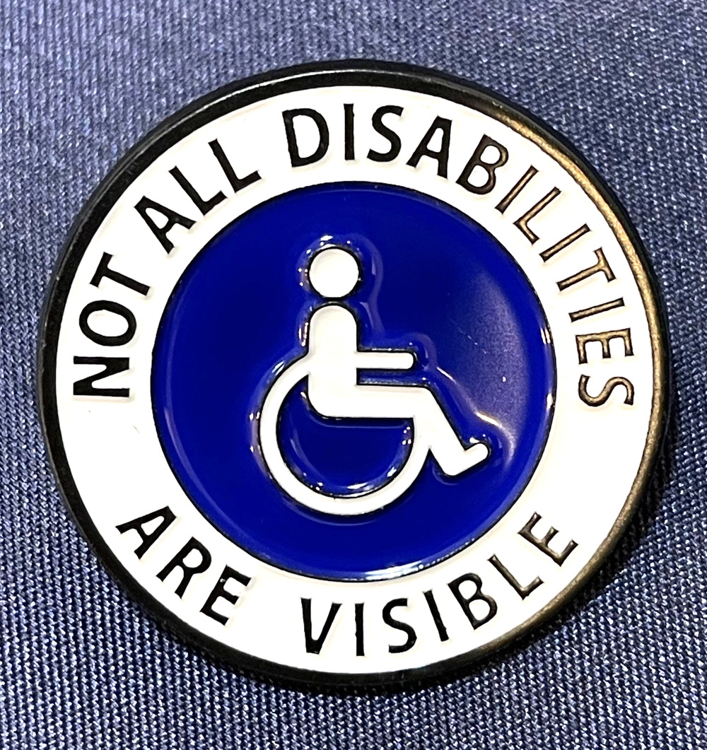 NWOT Not All Disabilities Are Visible Blue Enamel Lapel Pin Wheelchair Badge